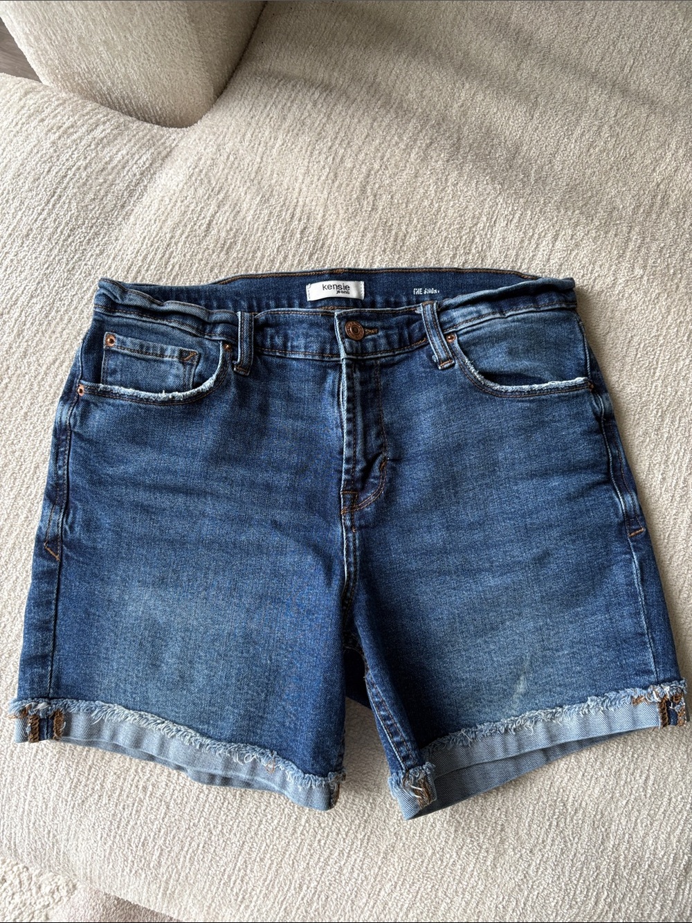 Kensie Dark Blue Denim Rolled Fray Hem Shorts